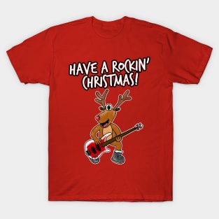 Have A Rockin' Christmas Reindeer Playing Bass Guitar T-Shirt
